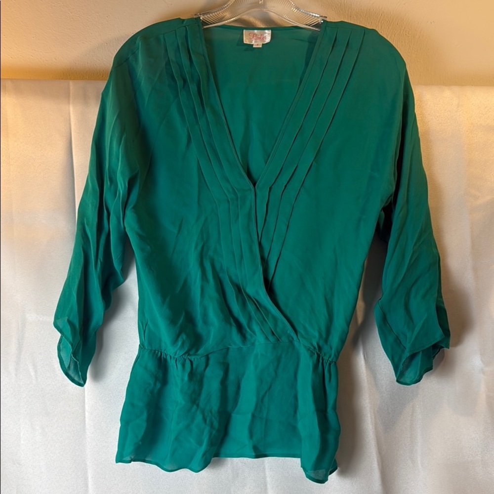 Parker Green Wrap Blouse with Relaxed Fit